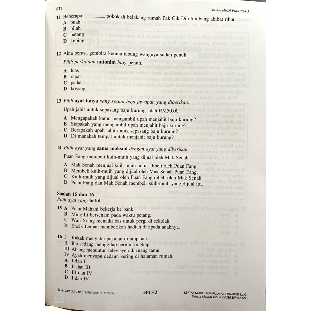 Sasbadi Kertas Model Formula A Pra Upsr Sjkc四年级 Tahun 4 Kssr Semakan Shopee Malaysia