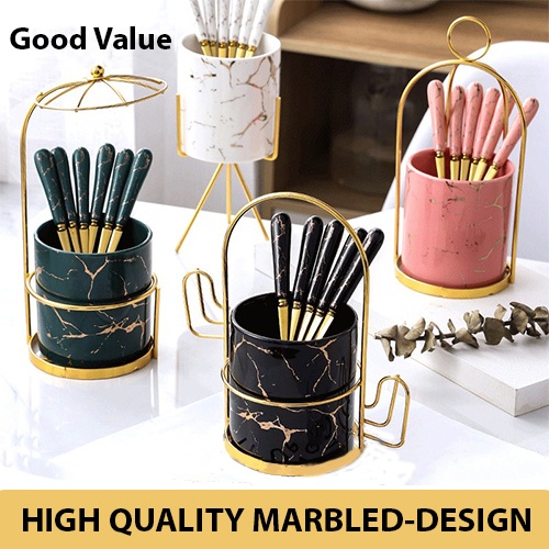 [Webeats Solution] - Creative Elegant Design Stainless Steel Spoon Fork Set Marbled Kitchen Tableware Household Storage