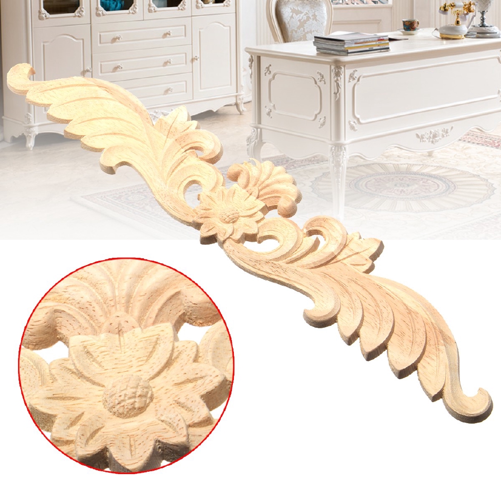 Wood Carved Long Onlay Applique Unpainted Flower Cabinets Shopee