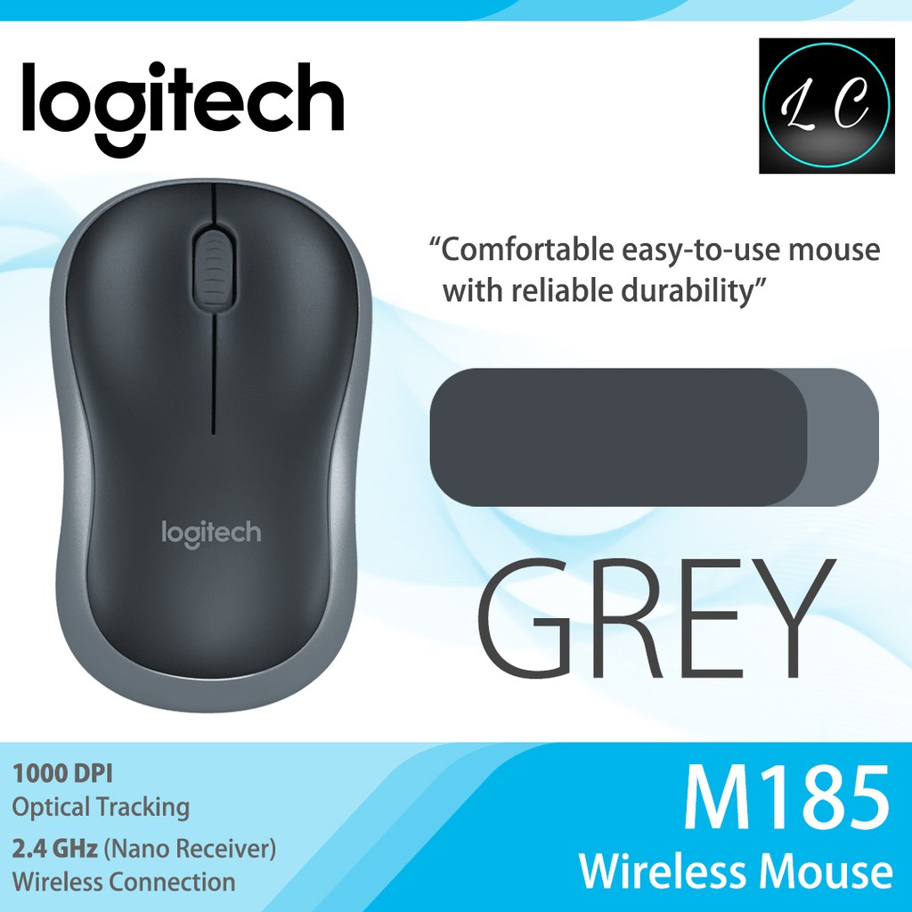 Logitech Original M185 Wireless Mouse, 2.4GHz, 1000 DPI Optical Tracking, Ambidextrous PC/Mac/Laptop - Grey/Red/Blue