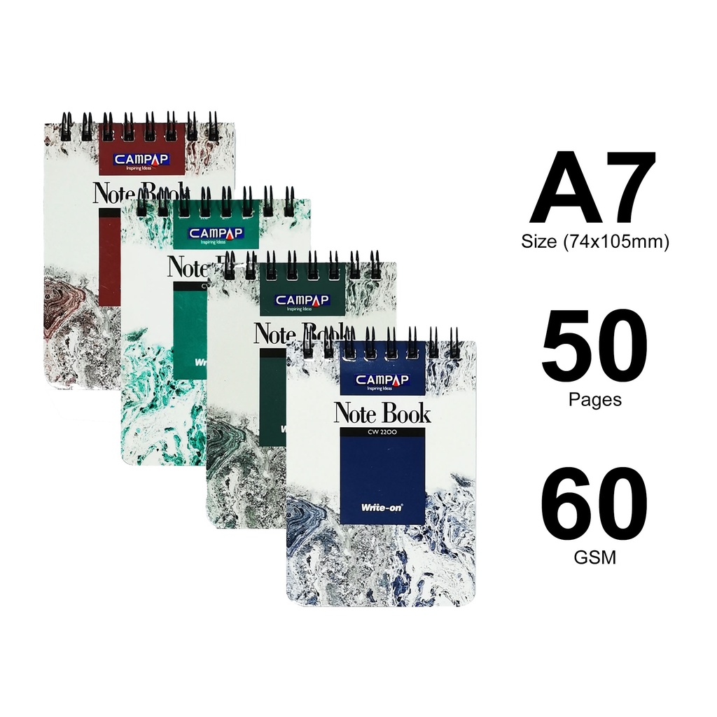 Campap Writeon Spiralbound Notebook A7 / 60GSM / 50 Sheets (CW2200