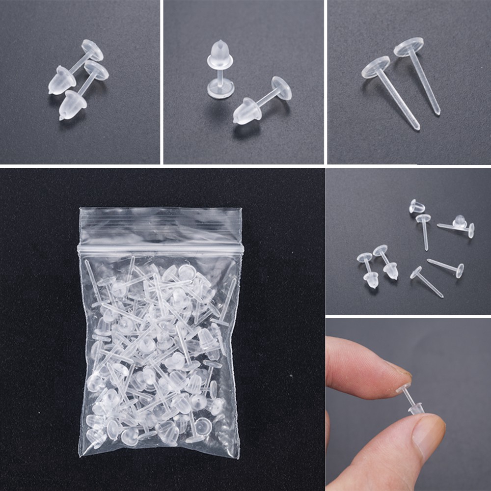 50pairs Simple Clear Plastic Stem Rubber AntiAllergy Ear Stud