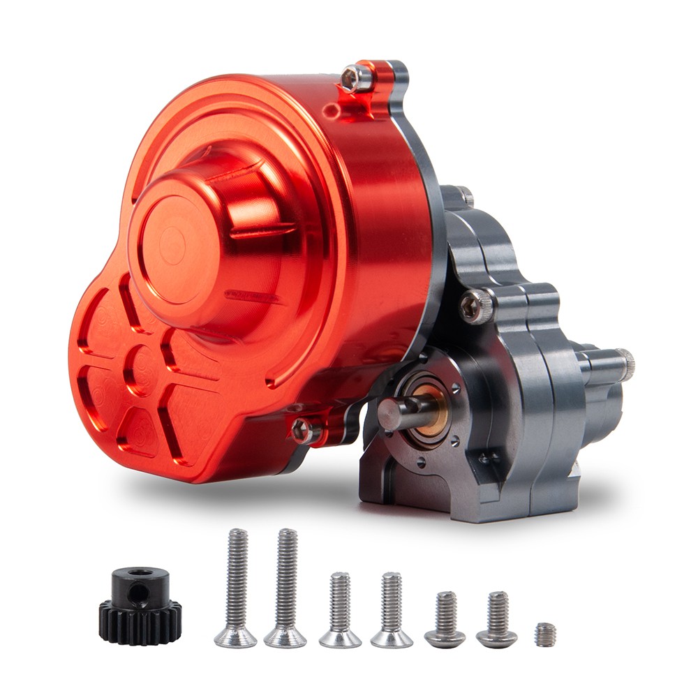 Red 1/10 RC Car Transmission Gearboxes with Gears Metal Alloy Assembled for Axial SCX10 SCX10 II 90047 RC Crawler Car 