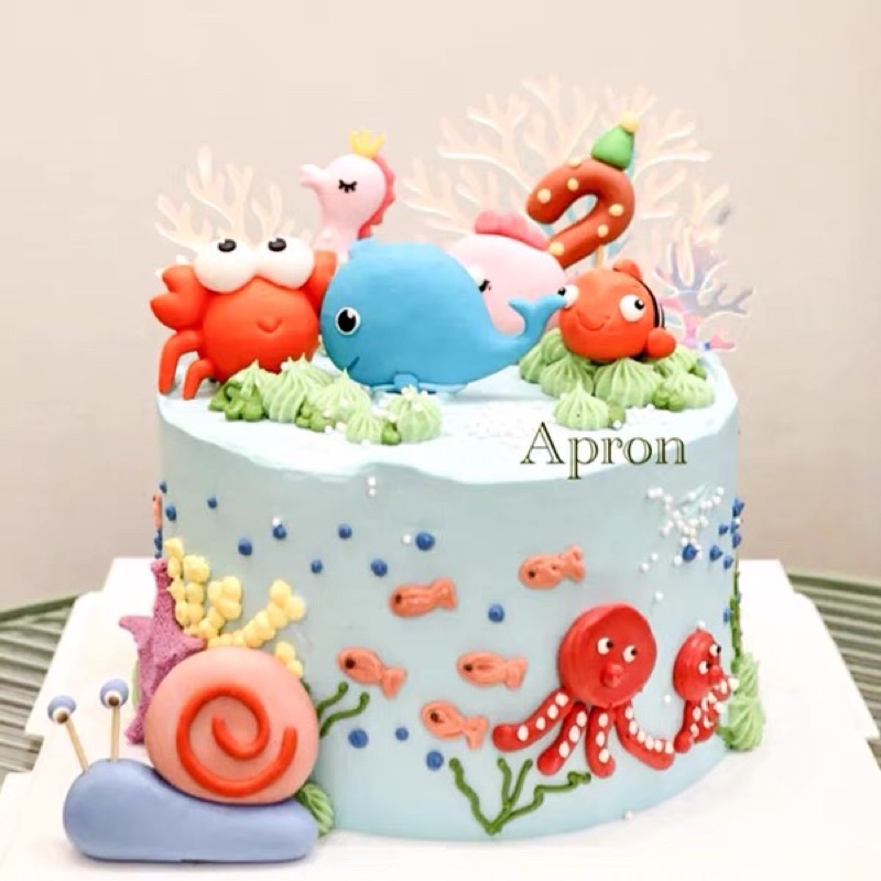 Ocean Theme Sea Theme Blue Theme Birthday Cake Deco Topper Jellyfish Seahorse Shark Turtle Topper Shopee Malaysia