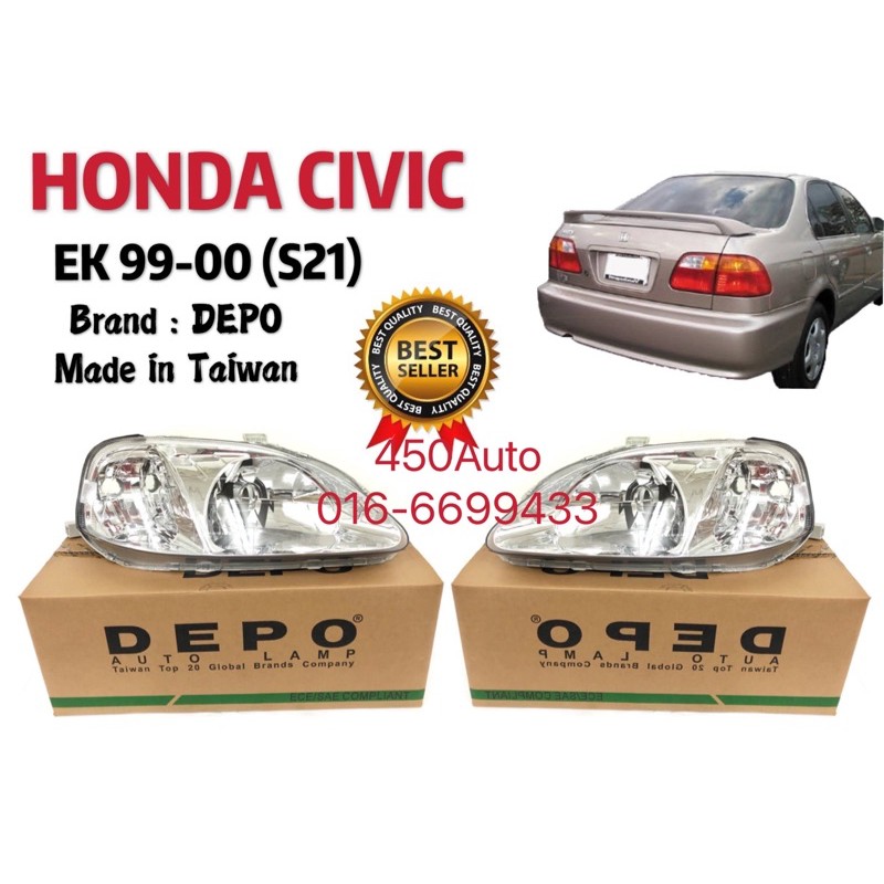 S21000-99 Depo Civic Ek Ek99 Head Lamp Chrome   S21 Lampu Standard Depo 