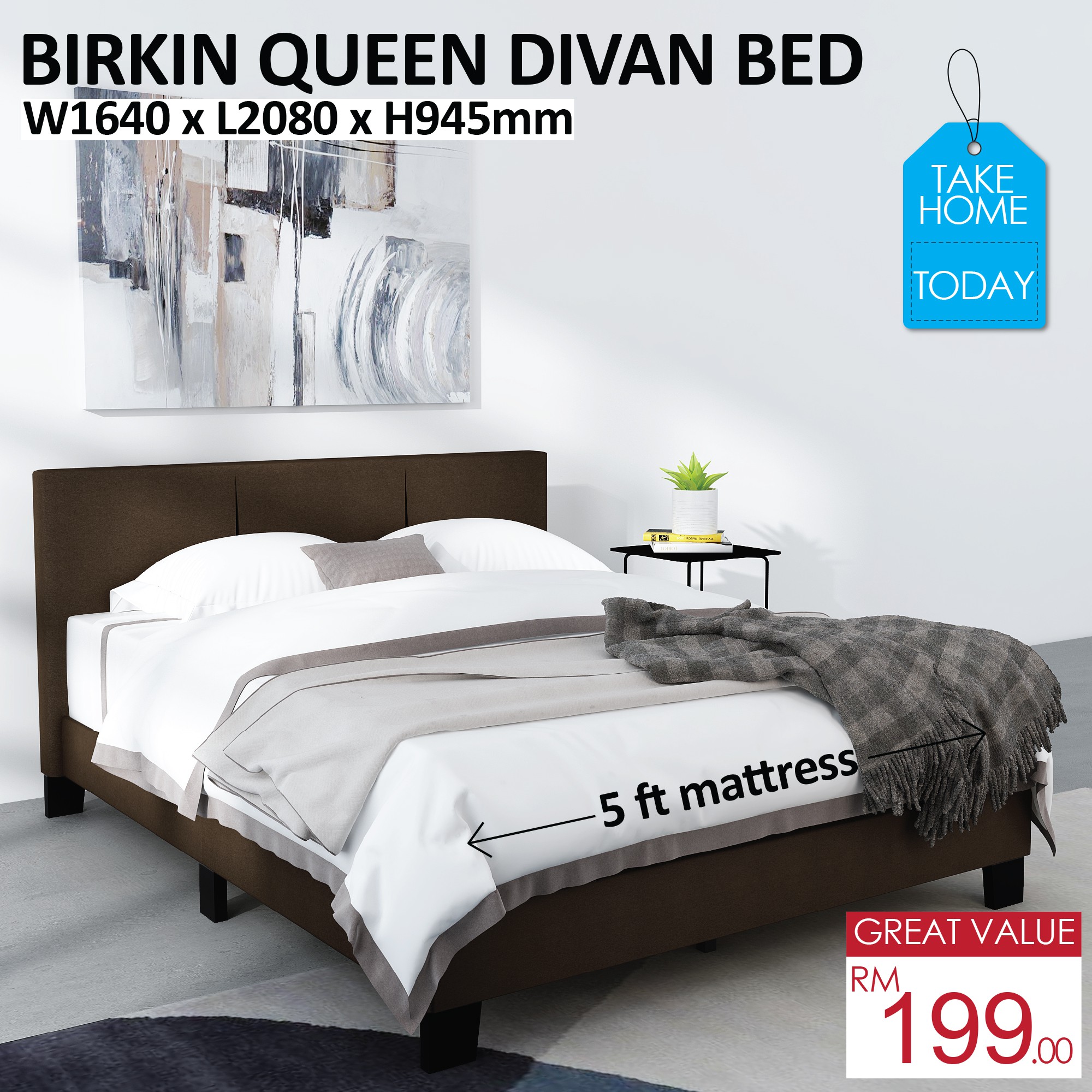 QUEEN BED FRAME / UPHOLSTERED BED / DIVAN BED / KATIL ...