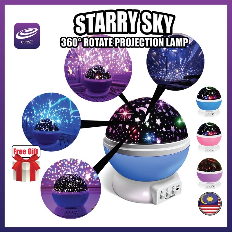 Star Starry Sky Ocean Moon Night Lighting 360 Degree Children Bedroom Lamp  Kids Rotating Spin Projection Lamp | Shopee Malaysia