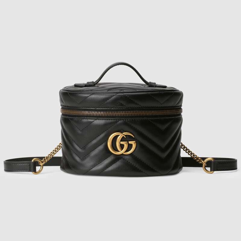 Gucci GG Marmont Mini Vanity Case Backpack In Black Matelassé Calfskin