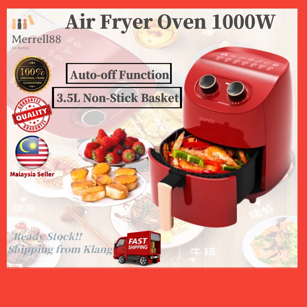 🔥Ready Stock🔥360 ° Hot Air Baking Air fryer Red black Monda oil-free air fryer machine household large capacity 3.5L