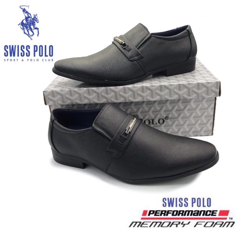 Men’s Formal Shoes Swiss Polo Stylish Black Formal Office Business Shoes / Kasut Kulit Pejabat SwissPolo Good Kuality