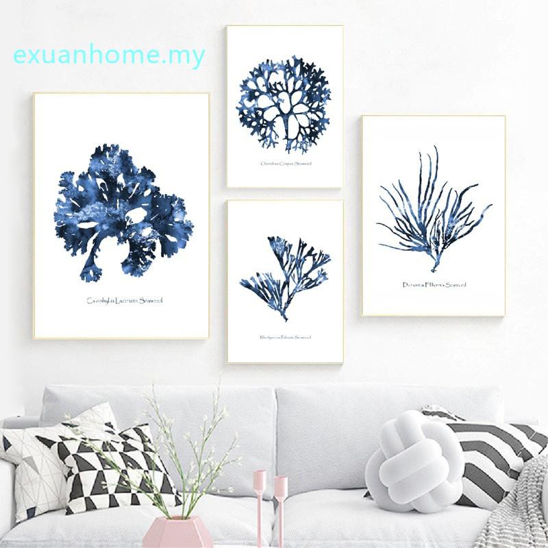 Hamptons Wall Art Prints Sea Coral Posters Coastal Beach Nautical Art Canvas Painting Watercolor Blue Pictures Home Wall Decor Shopee Malaysia