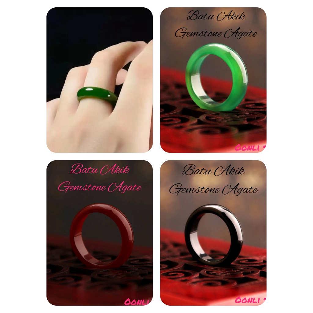 【OONLI】Ring Gemstone Natural Agate(Red/Green/Black) / Cincin Akik Batu Asli /戒指天然玛瑙/SIZE(6/7/8)/Ready Stock in MALAYSIA