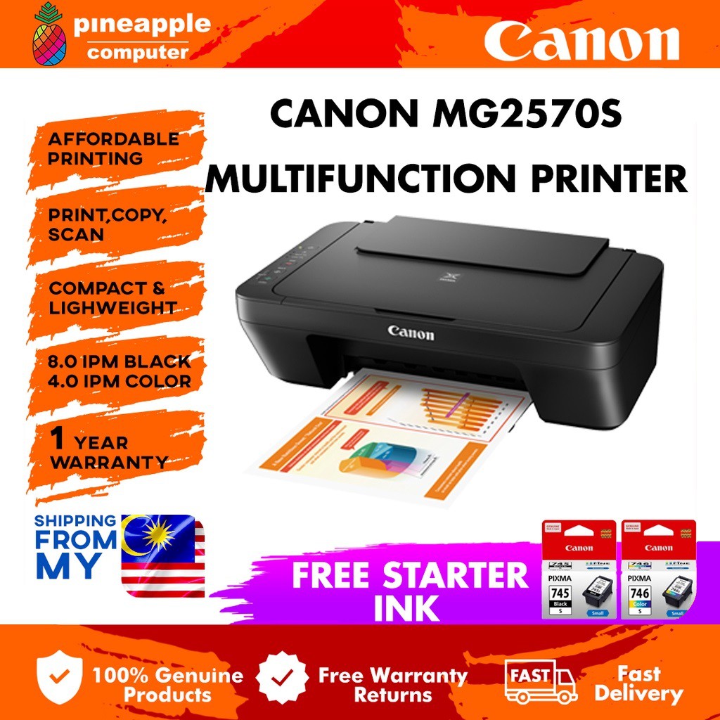 Canon MG2570S All-In-One Printer - Print/Scan/Copy MG2577/MG2577S