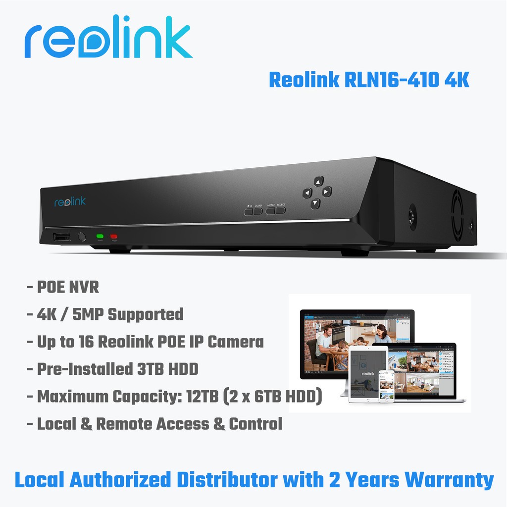 Reolink RLN16410 4K 16Channel 3TB HDD POE NVR, Working with 4K/5MP