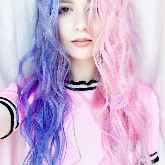 Temperament Lace Long Hair Pink Purple Split Wig Headdress Wig