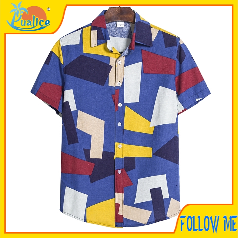 Summer Kemeja Lelaki Men Shirt Kain Batik Geometric ...