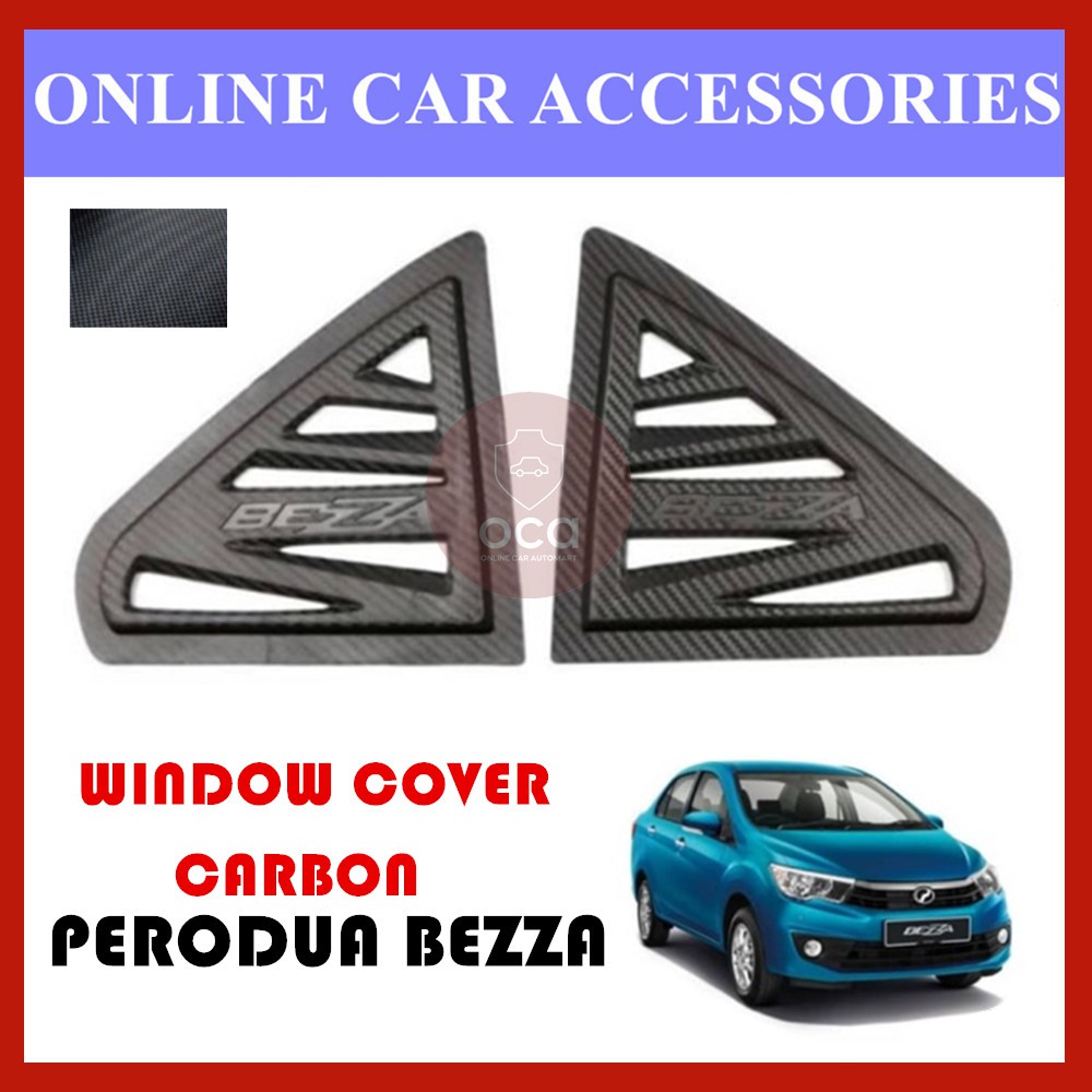 Perodua BEZZA Triangle Mirror Panel Rear Side Window Cover Carbon 3D