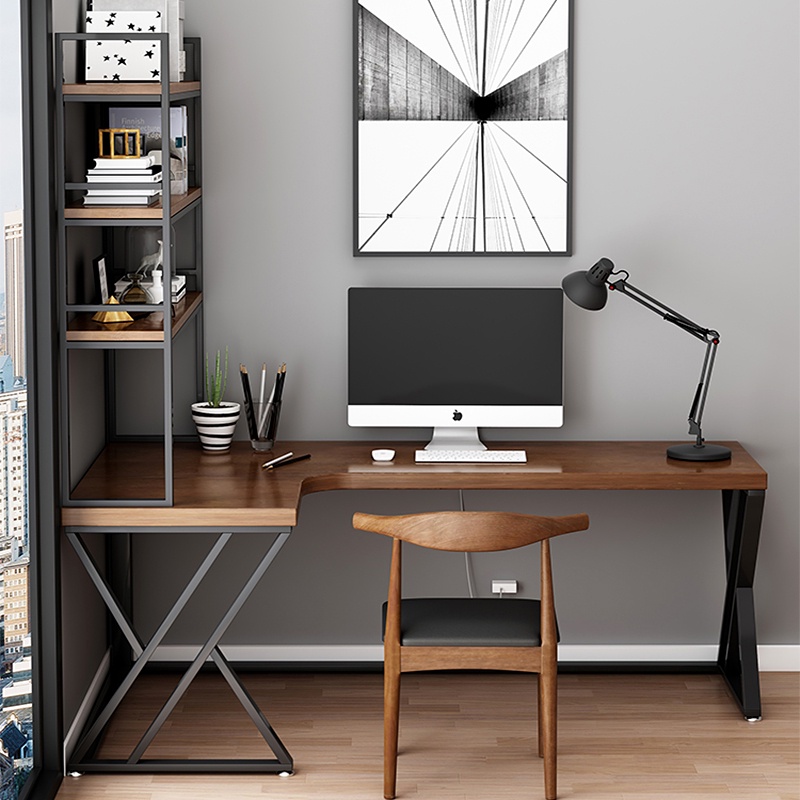 IRIS solid wood corner desk bookshelf combination Lshaped office desk