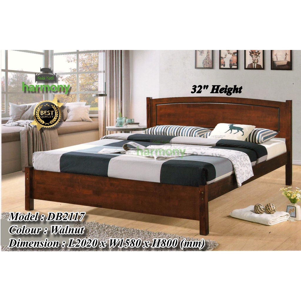 Harmony Tommy Wooden Queen Bed Frame / Solid Wood Queen Bed / Katil