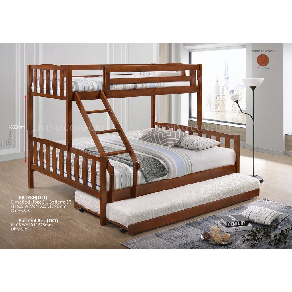 DOUBLE DECKER THICK BASE QUEEN + SINGLE DOUBLE DECKER BUNK WOODEN ...