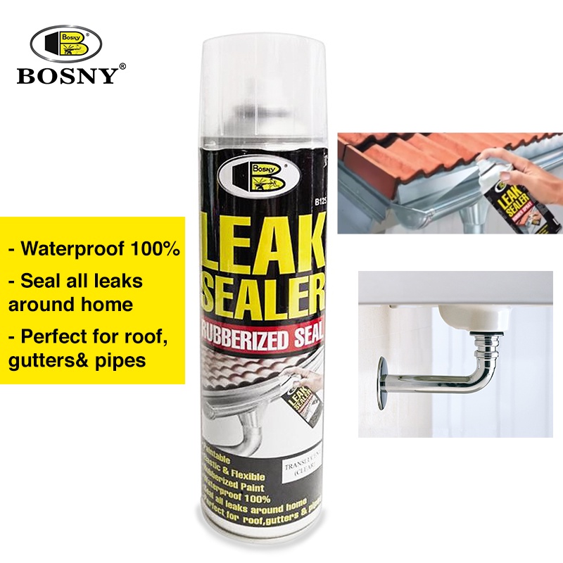 BOSNY Leak Sealer Spray Seal Water Proof Home Care Roof Gutters 600CC