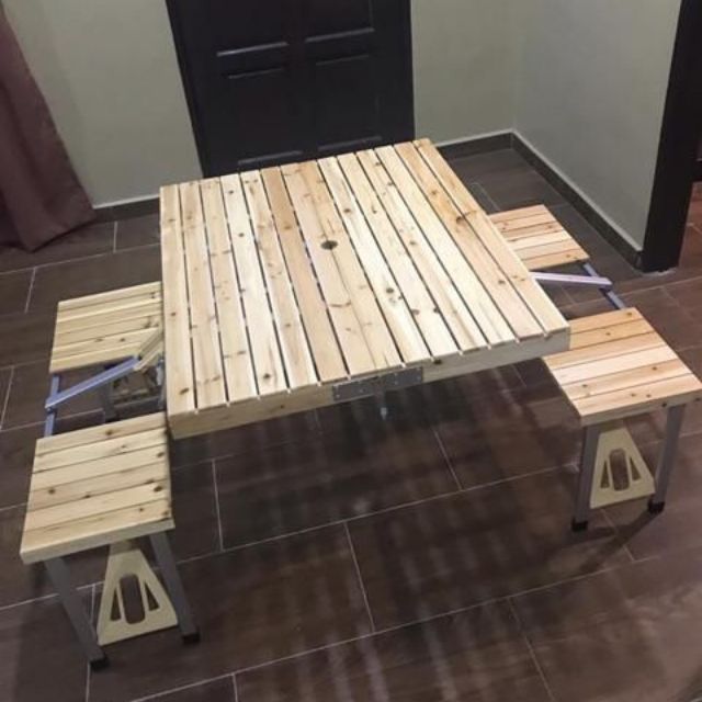 3IN1 PORTABLE PICNIC WOOD TABLE MEJA  LIPAT  KAYU  Shopee 