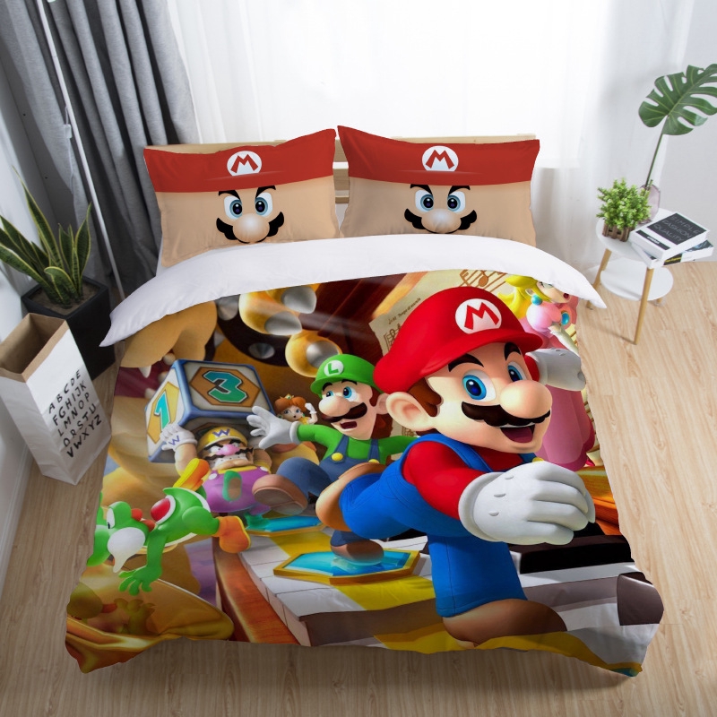 Nintendo 3pc Super Mario Cartoon Odyssey Single Panel Duvet Cover