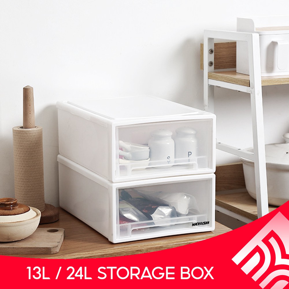 Macrocean 13L 24L Stackable Plastic Wardrobe Drawer Rack Storage Box Shopee Malaysia