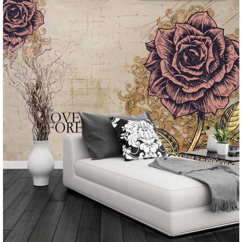 Retro Romantic Rose 3d Wallpaper Living Room Sofa Tv Wall Bedroom Cafe Bar Mural