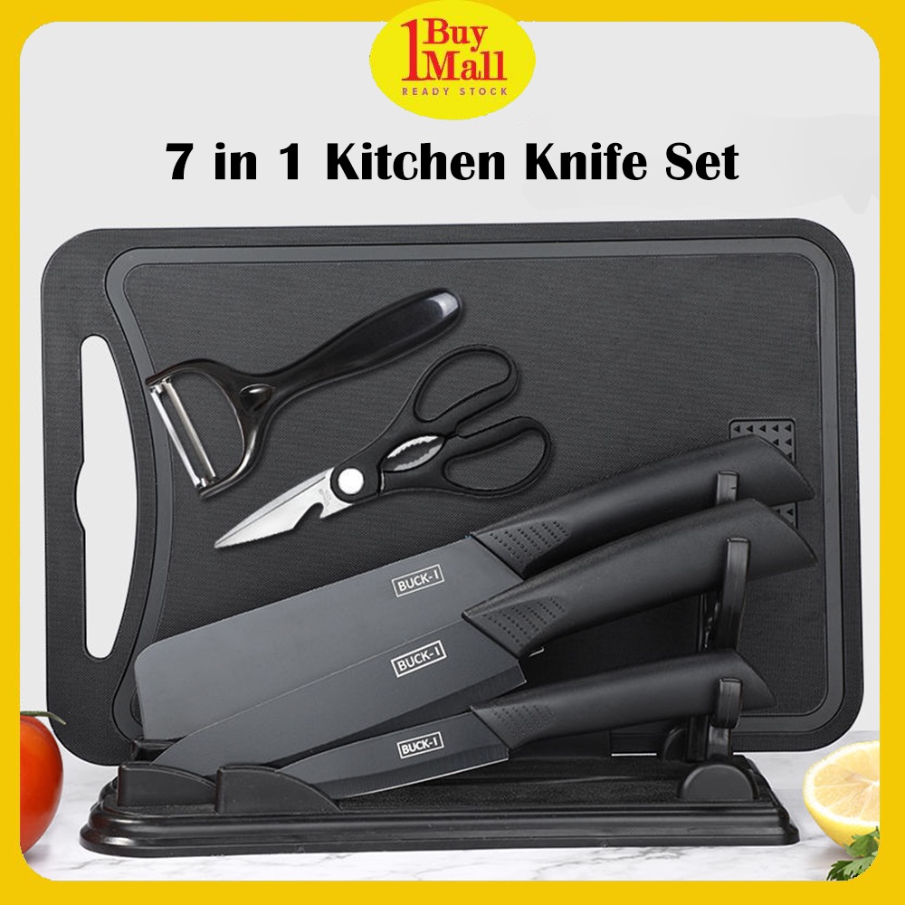 7 in 1 BLACK KNIFE SET Kitchen Knives Utensils Pisau Viral Set Dapur Pisau Gunting