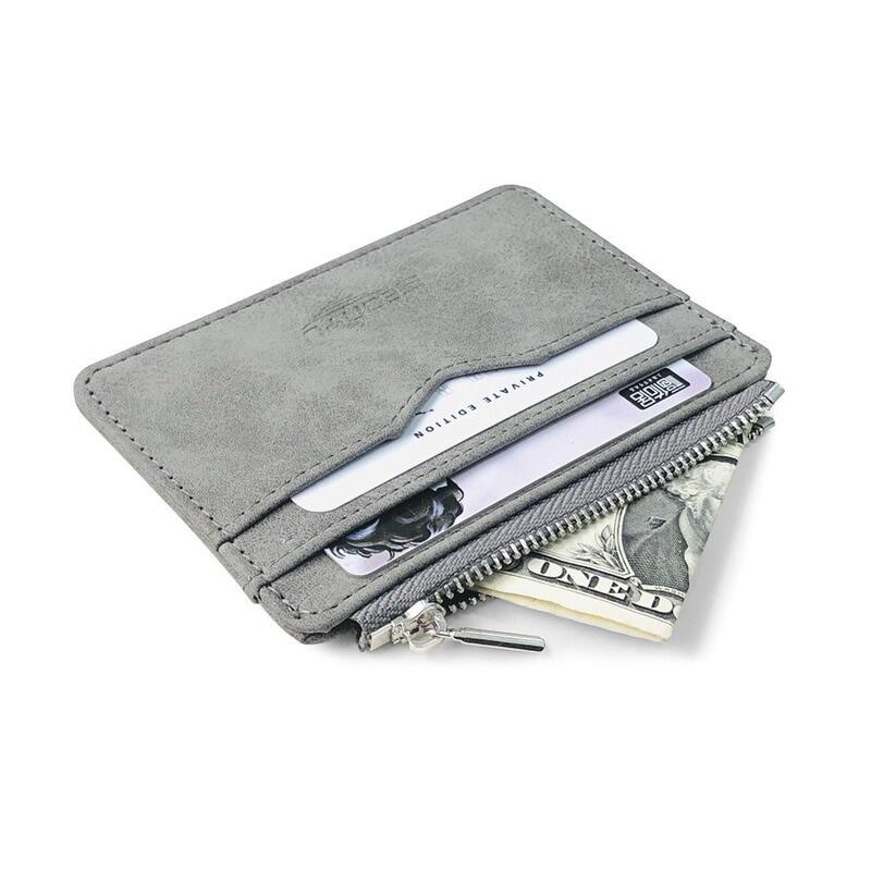 Men's Slim Short Card Wallet Matte Leather Retro Multi-card Frosted Fabric Card Holder Money Minimalist Transparent Coins Purse Dompet Lelaki Kulit Beg Duit Kecil Bag Zip Mini Donpet Laki Murah Original