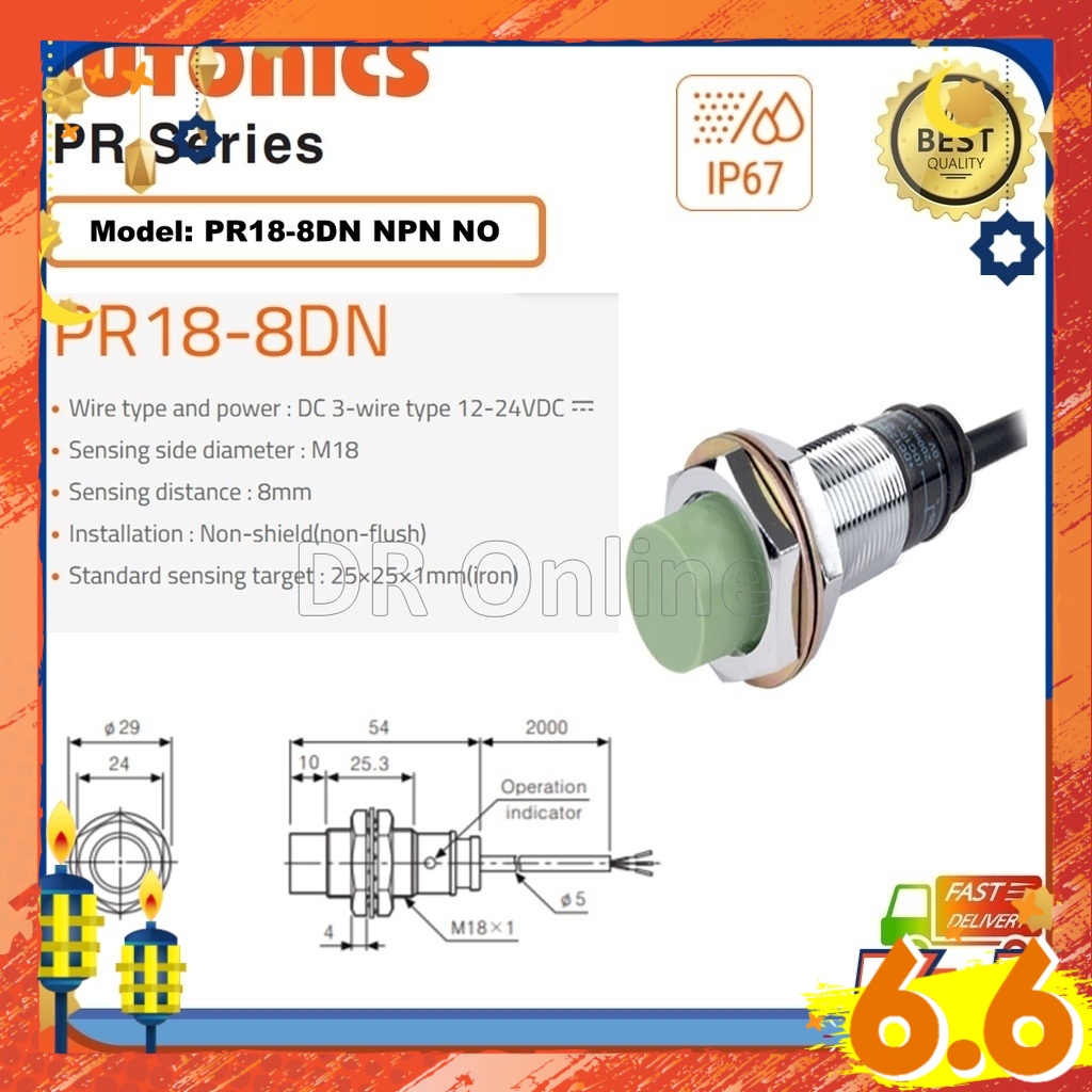 Autonics Proximity Sensor PR18-8DN M18 Sensing 8mm DC3 WIRE NPN NO 12 ...