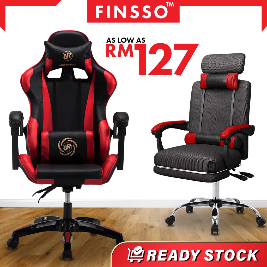 FINSSO: LR Height Adjustable Reclining Gaming Chair With Ergonomic Backrest and Height Adjustment and Pillows Recliner