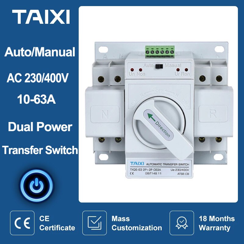 Mini Ats Dual Power Automatic Transfer Switch Mcb 2p 2p 4p 4p Manual Switching Of Circuit Breakers 63a Shopee Malaysia