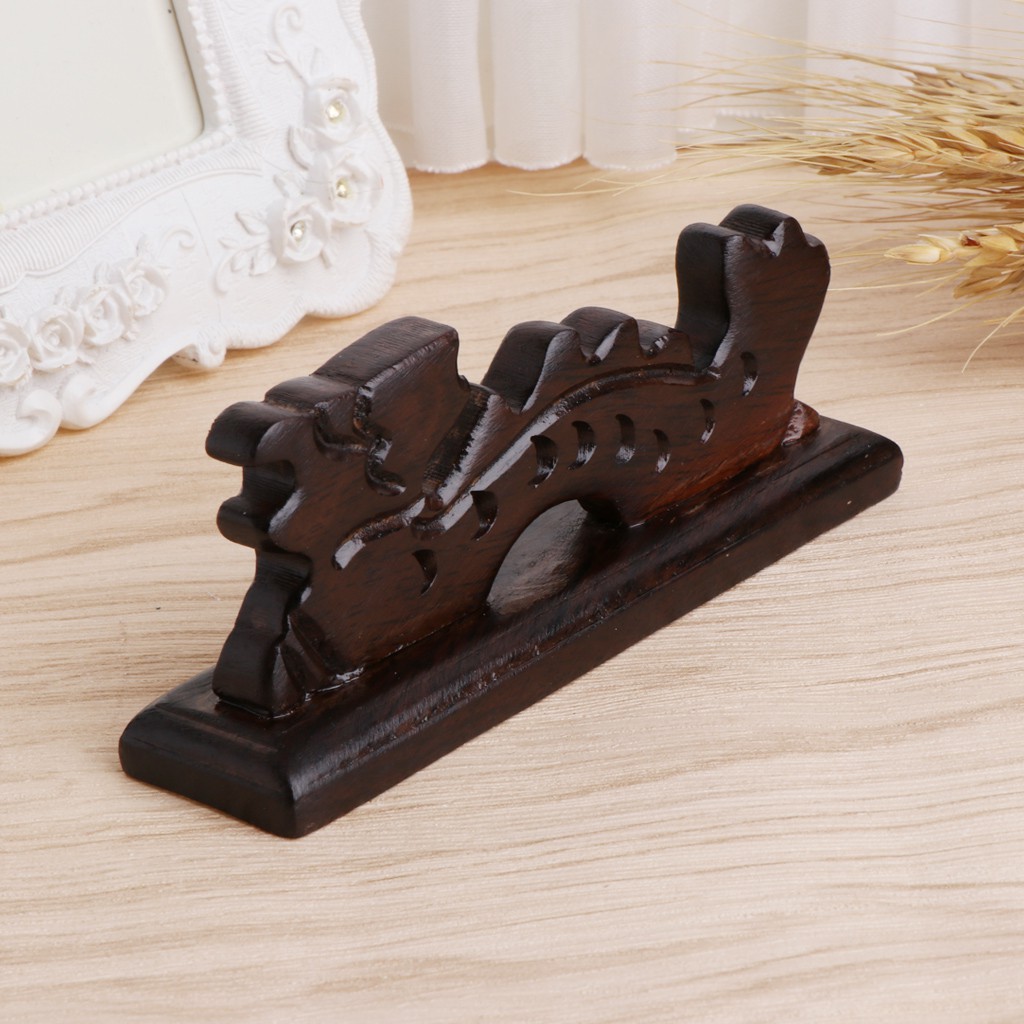 Dragon Shape Brush Rest Stand Chinese Calligraphy Pen Holder Vintage Carved Wood