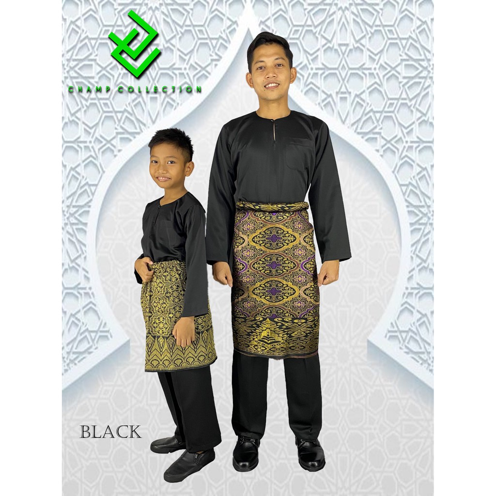  baju melayu budak  dan dewasa Teluk Belanga BLACK 