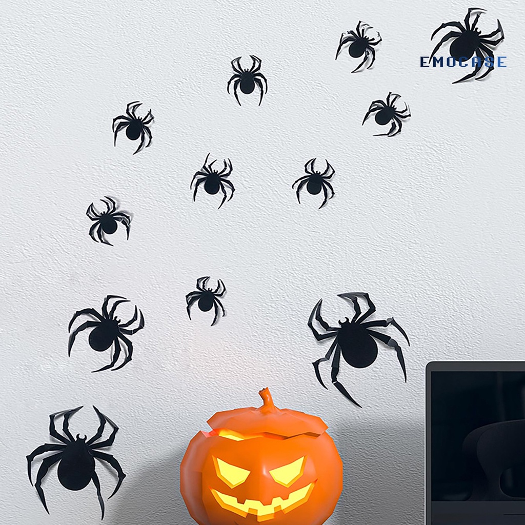 LY-12Pcs/Set Wall Sticker Spider Print Creepy Halloween Decor Three Dimensional DIY Party Decorative Stickers Party Deco