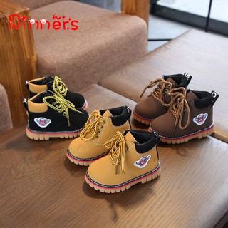 EsTong Baby Fur Lined Leather Boots Anti-Slip Winter Snow Booties for Toddler Boys Girls 