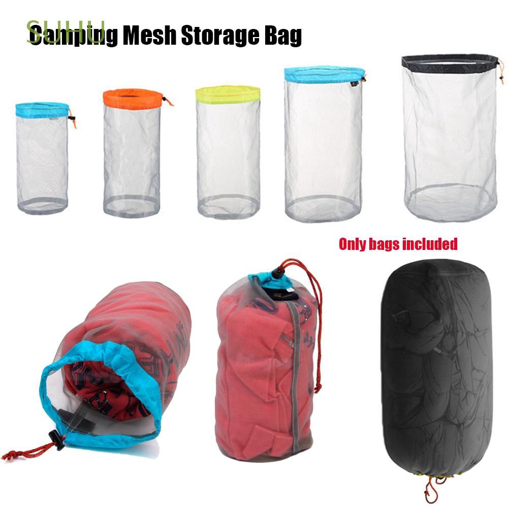 2pcs Medium Travel Drawstring Mesh Stuff Sack Camping Sports Clothes Bag
