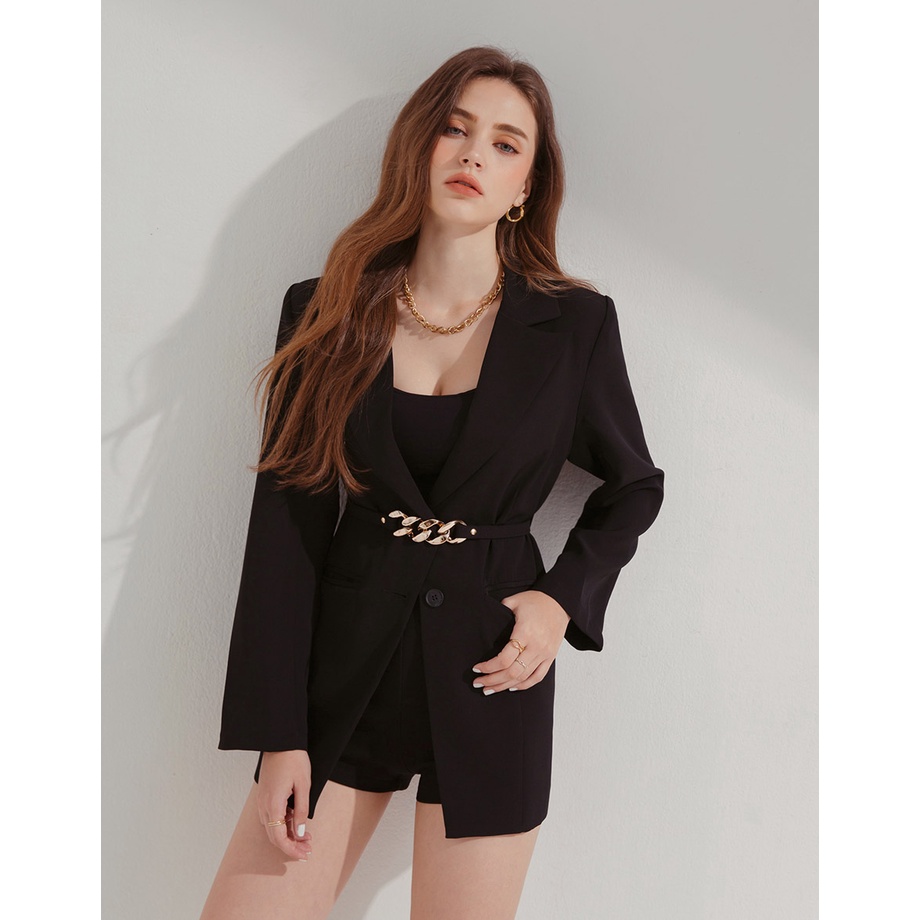 AIR SPACE Gold Chain Detachable Shoulder Pad Blazer (With Belt)