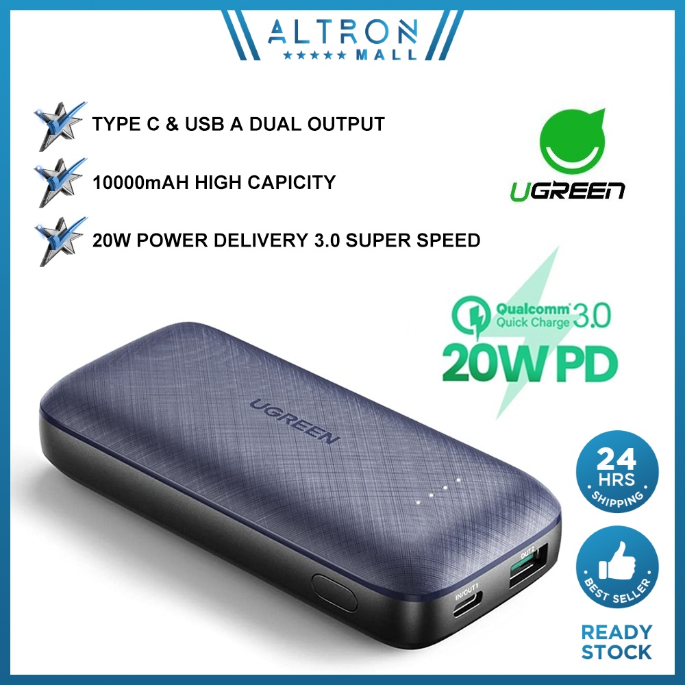 UGREEN 20W PD QC 3.0 Fast Charging Power Bank 10000mAh Charger Mobile Android iOS iPhone 13 Pro Max iPad Pro Air