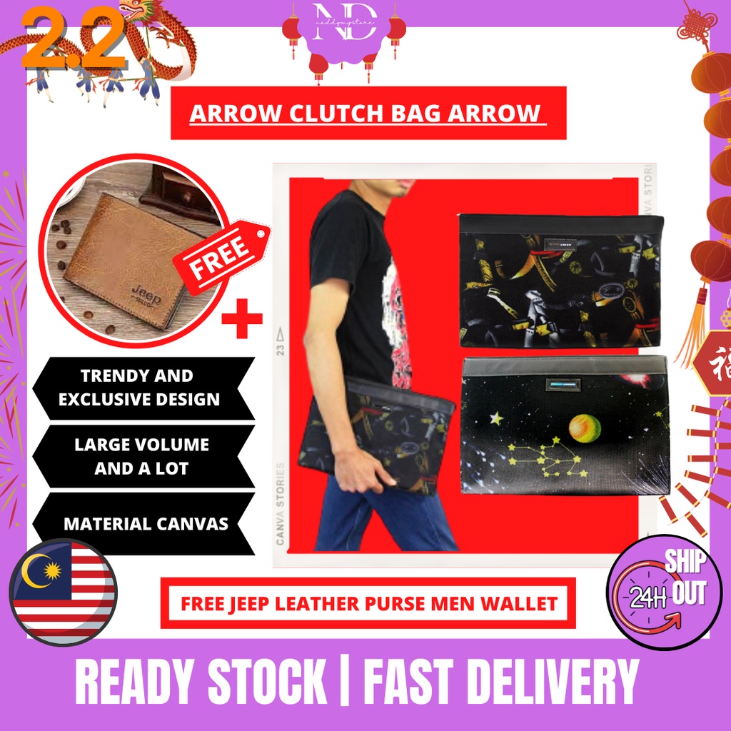 [READY STOCK] CLUTCH BAG MALAYSIA CLUTCH BAG ARROW AND (FREE JEEP SHORT WALLET) Shopee Malaysia
