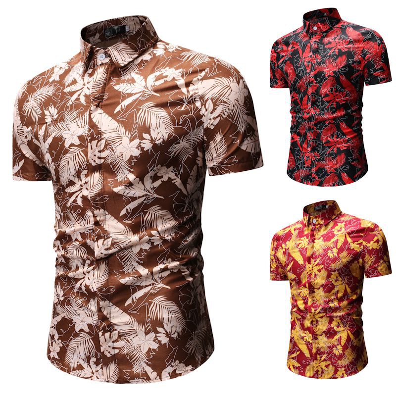 Men's Summer Casual Short Sleeve Floral Shirt Kemeja Lelaki | Shopee ...