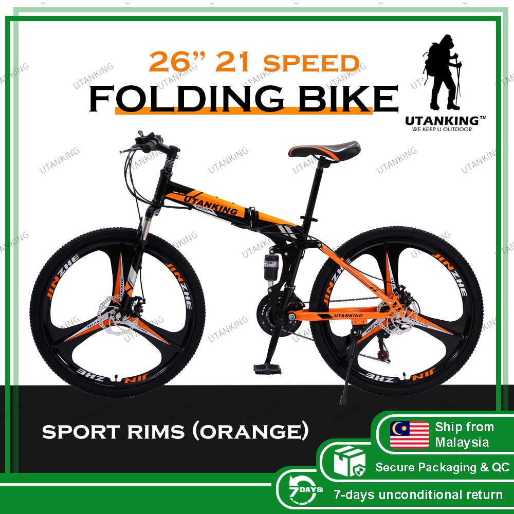 Mountain Bike Ship from US,Owill 21 Speed 6 Spoke 26in Shining SYS Double Disc Brake Bicycle Folding Bike for Adult Teens Bicycle Full Suspension MTB Bikes Red2 