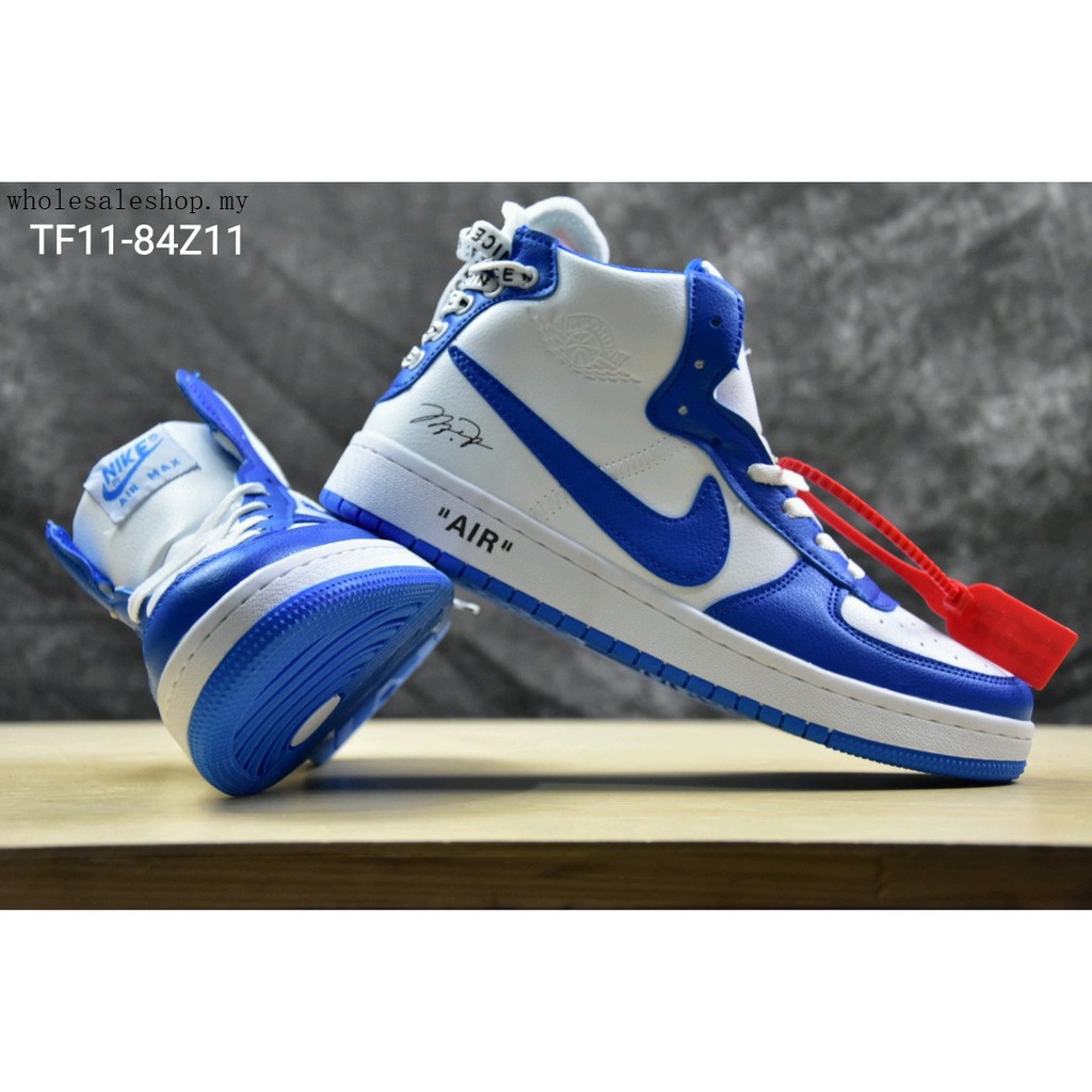 nike air high tops blue and white
