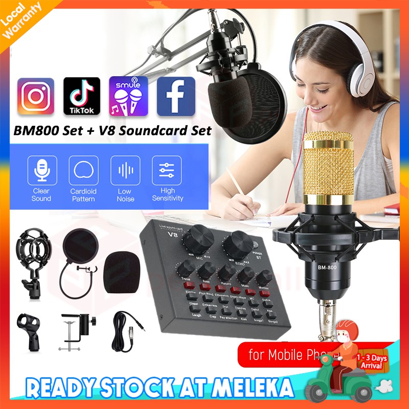 Microphone Studio Recording Kits With V8 Sound Card Condenser Microphone BM800 Broadcast Bundle Record Ktv Karaoke