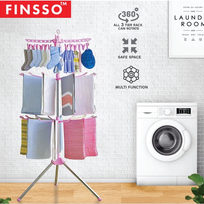 [READY STOCK] FINSSO: 3 Tier Foldable Clothes Laundry Hanging & Drying Rack/ Ampaian Baju Baby / Ampaian Baju / Penyidai