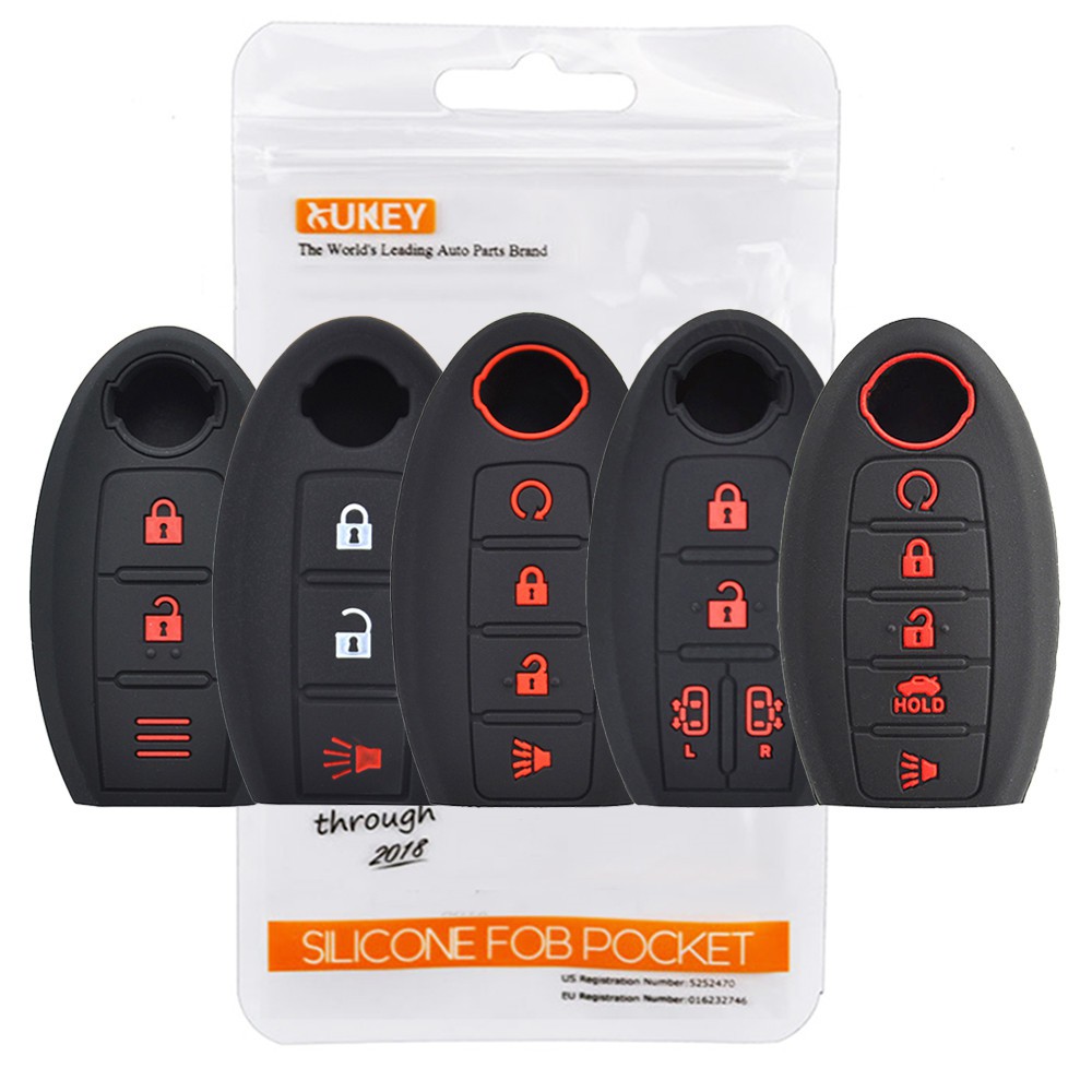 2Pcs Keyless4U 5 Buttons Key Fob Silicone Remote Cover Case Jacket Holder Protector for Nissan Altima Maxima Armada Murano Rogue Sedan Pathfinder Black 