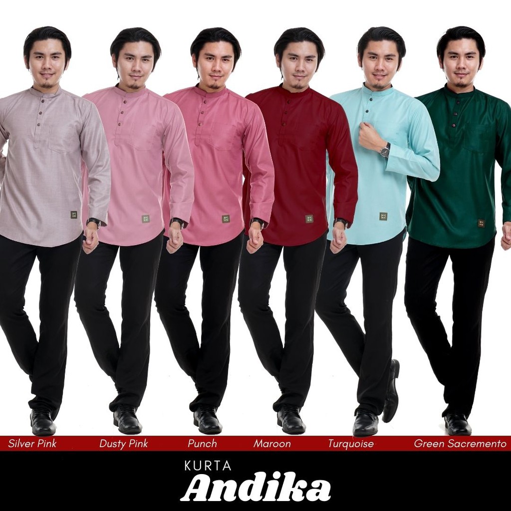 Buy Baju Kurta Lelaki Dewasa Cotton Lengan Panjang Long Sleeve Cekak Musang Pink Punch Maroon Turquoise Green Hijau Andika Seetracker Malaysia