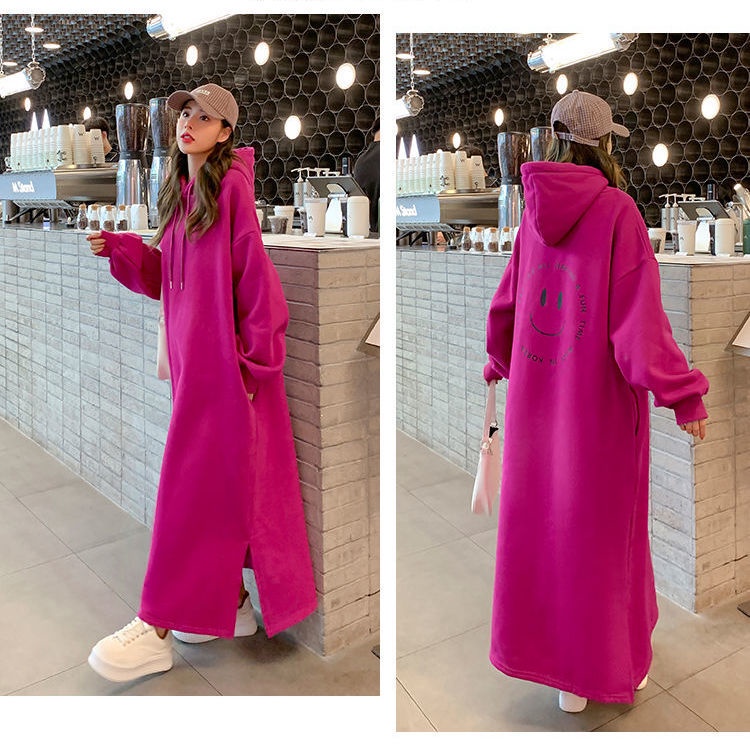 Winter Women Long Dress Korean Long Sleeve Velvet Dress New Plus Size Loose Hooded Dress